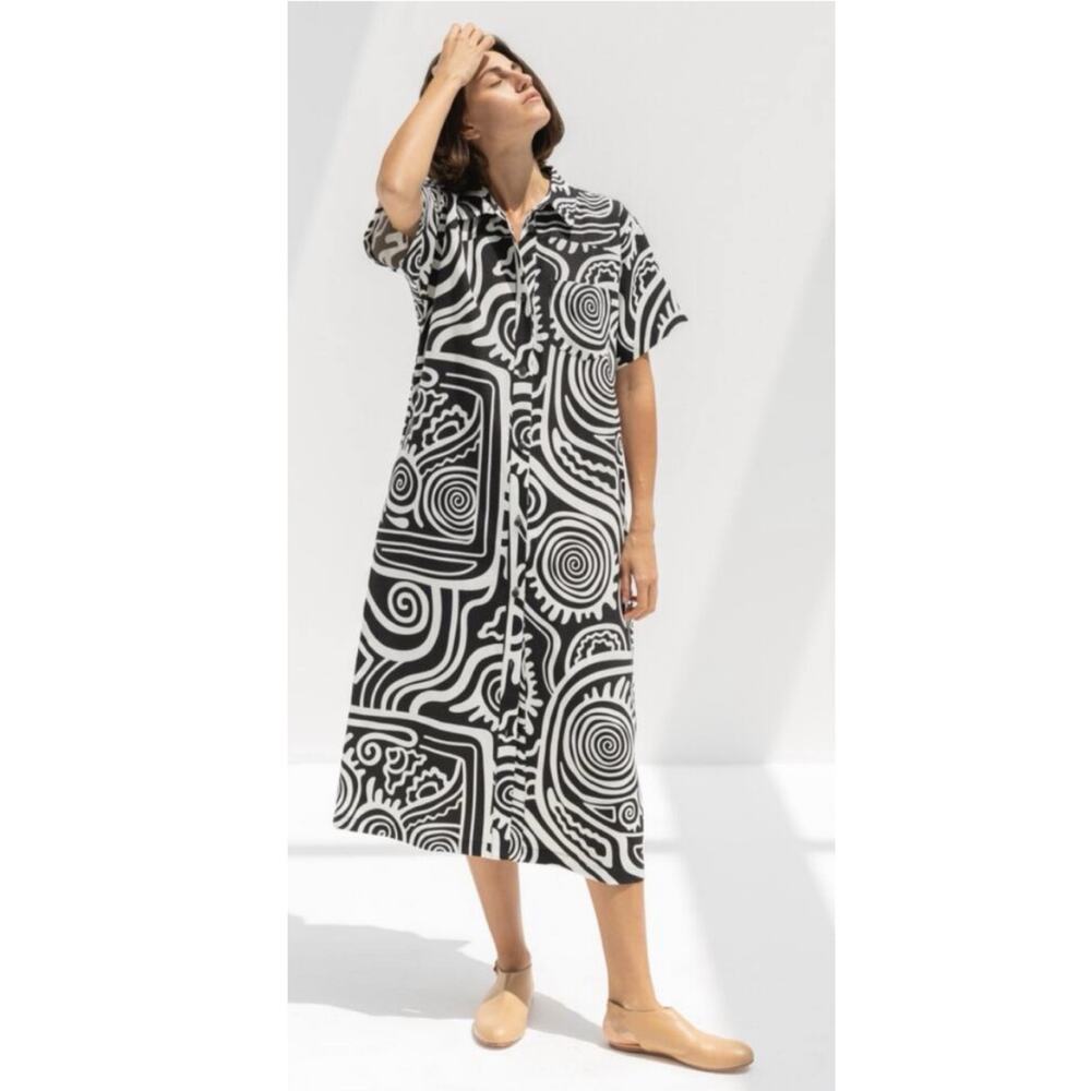 Mara Hoffman Abbie Kaftan Shirt Dress XS Linen Blend Coastal Lagenlook NWT